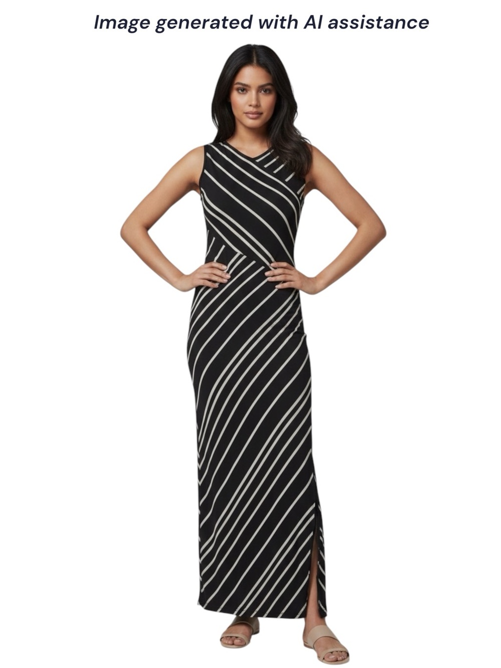 White House Black Market M black/white jersey knit side snaps maxi dress